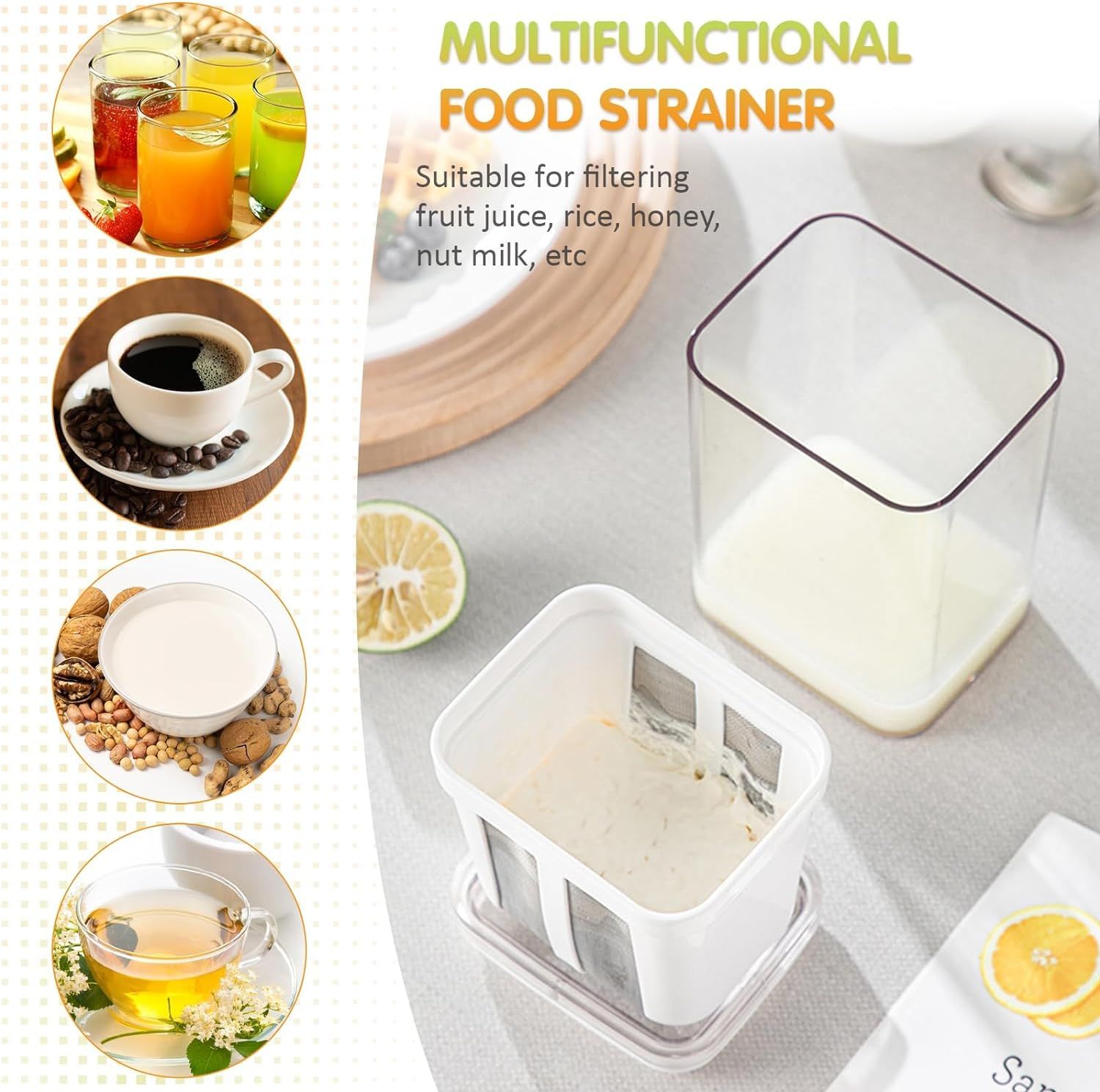 Yogurt Strainer, Fine Mesh Strainer, Rice Tea Juicing Food Sieve Strainer, Thick Greek Yogurt Milk Filter Kitchen Tools Reusable — image 4