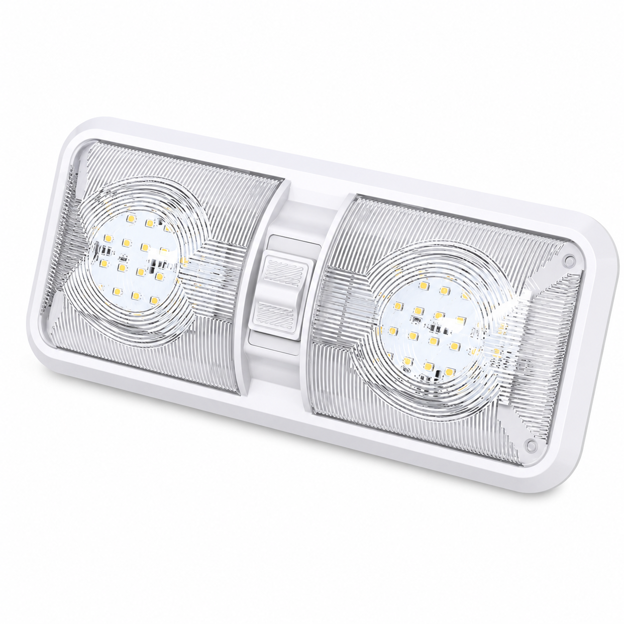 1 Pack 12V RV LED Double Dome Light, 4000-450K Natural White Interior Lamp with ON/OFF Switch for Car Boat