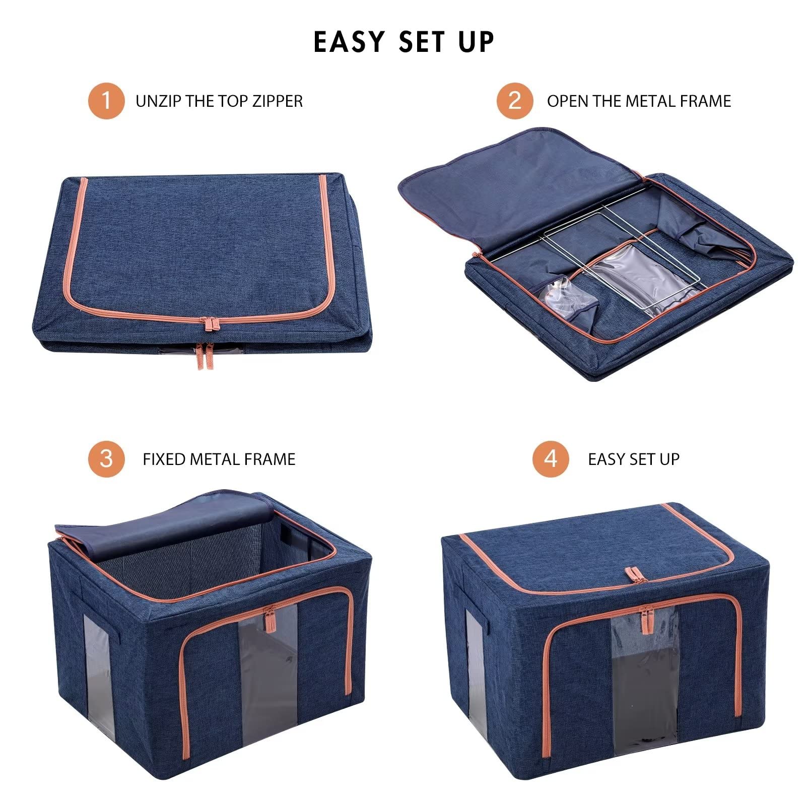 100L Cloth Storage Box Closet Organizer Storage Bags Clothes Storage Bags Wardrobe Organizer Idea Grey Blue โ image 2