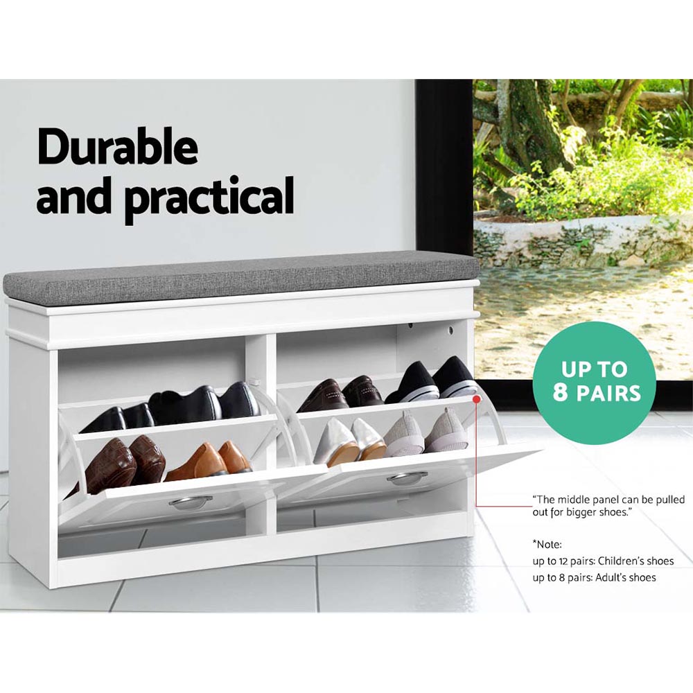 Artiss Shoe Rack Cabinet Bench 8 Pairs White — image 5
