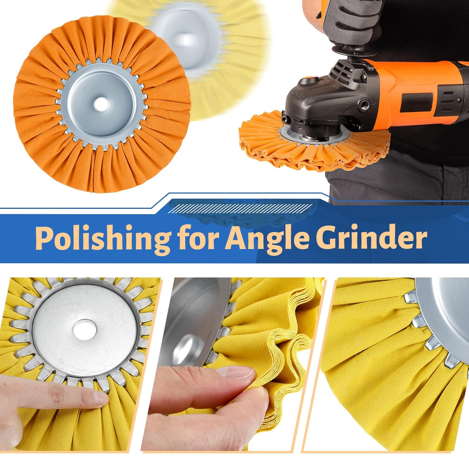 8 Inch Airway Buffing Wheels Aluminum Wheel Polishing Kit in Diameter 5/8 Arbor Hole, Compound and Metal Polish for Angle Grinder(Vivid Color,8 Pcs) Vivid — image 4