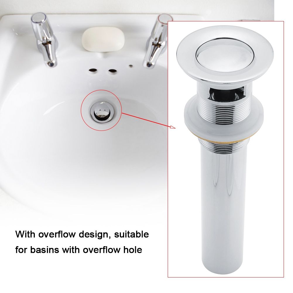 G1-1/4" Brass Bathroom Basin Sink Pop Up Drain Assembly with Overflow (Silver Chrome) — image 2