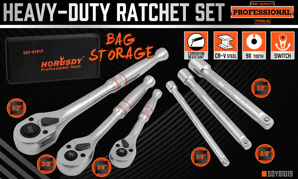 Mini Ratchet Spanner 1/2 3/8 1/4 Drive 90 Tooth Extension Bar Workshop With Bag โ image 2