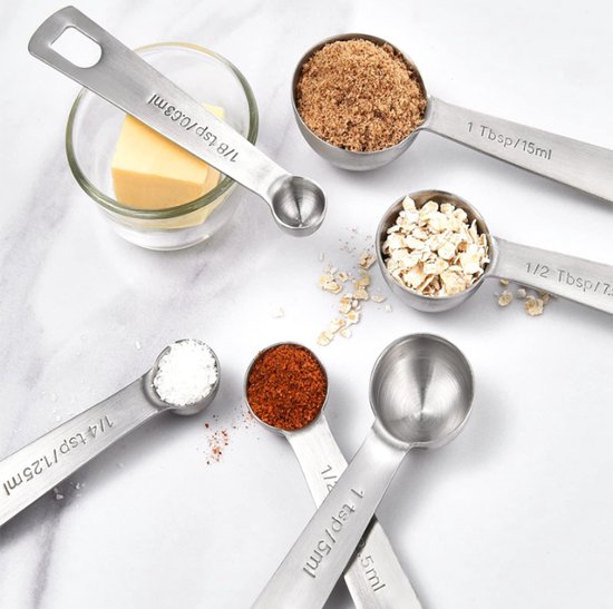 Set of 6 stainless steel measuring spoons - Includes teaspoon, tablespoon and measuring spoon - Suitable for liquids and dry ingredients - Kitchen and baking — image 5