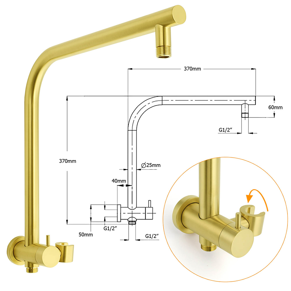 WELS Brushed Gold Round 2in1 Shower Head Set Diverter Wall Arm Stainless Steel Handheld + Taps โ image 3