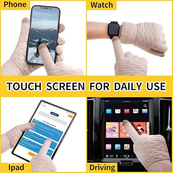 2 Pack Women's Winter Warm Touch Screen Gloves Womens Thermal Cable Knit Wool Fleece Lined Glove for Cold Weather β image 3