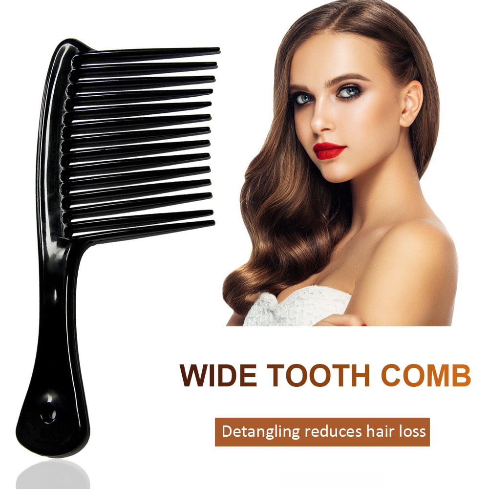 Large Wide Tooth Comb Handle Detangling Reduce Hair Loss Brush Tool (Black) Black — image 3