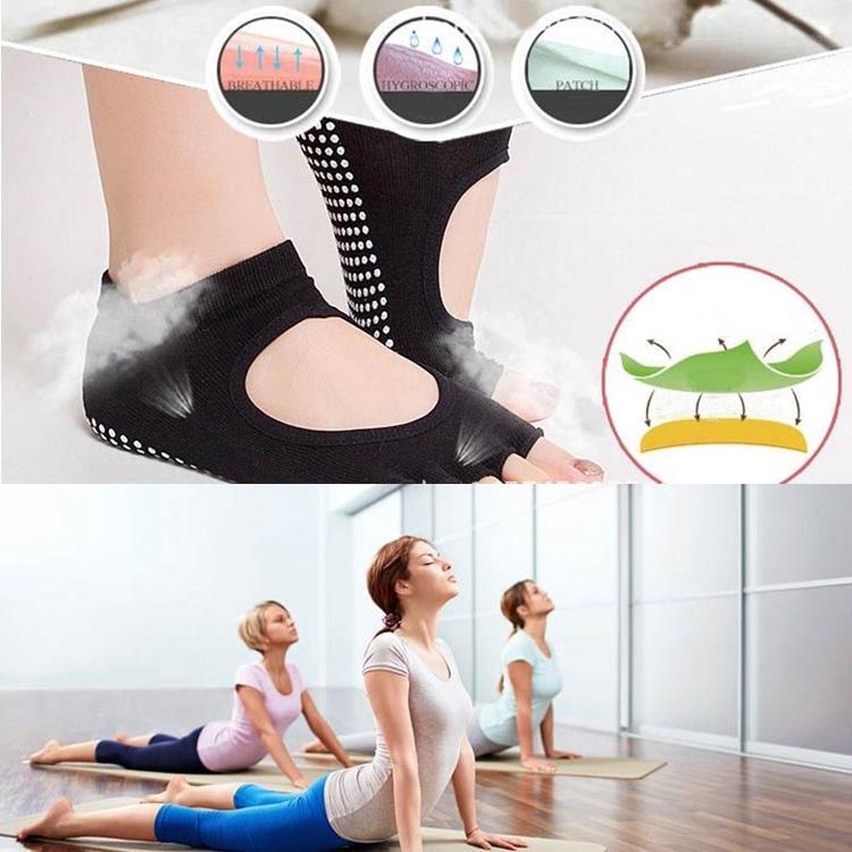 One Pair Open Toe Open Instep Anti-slip Sports Female Yoga Socks Size: 34 - 39 (EUR) (Light Gray) — image 5