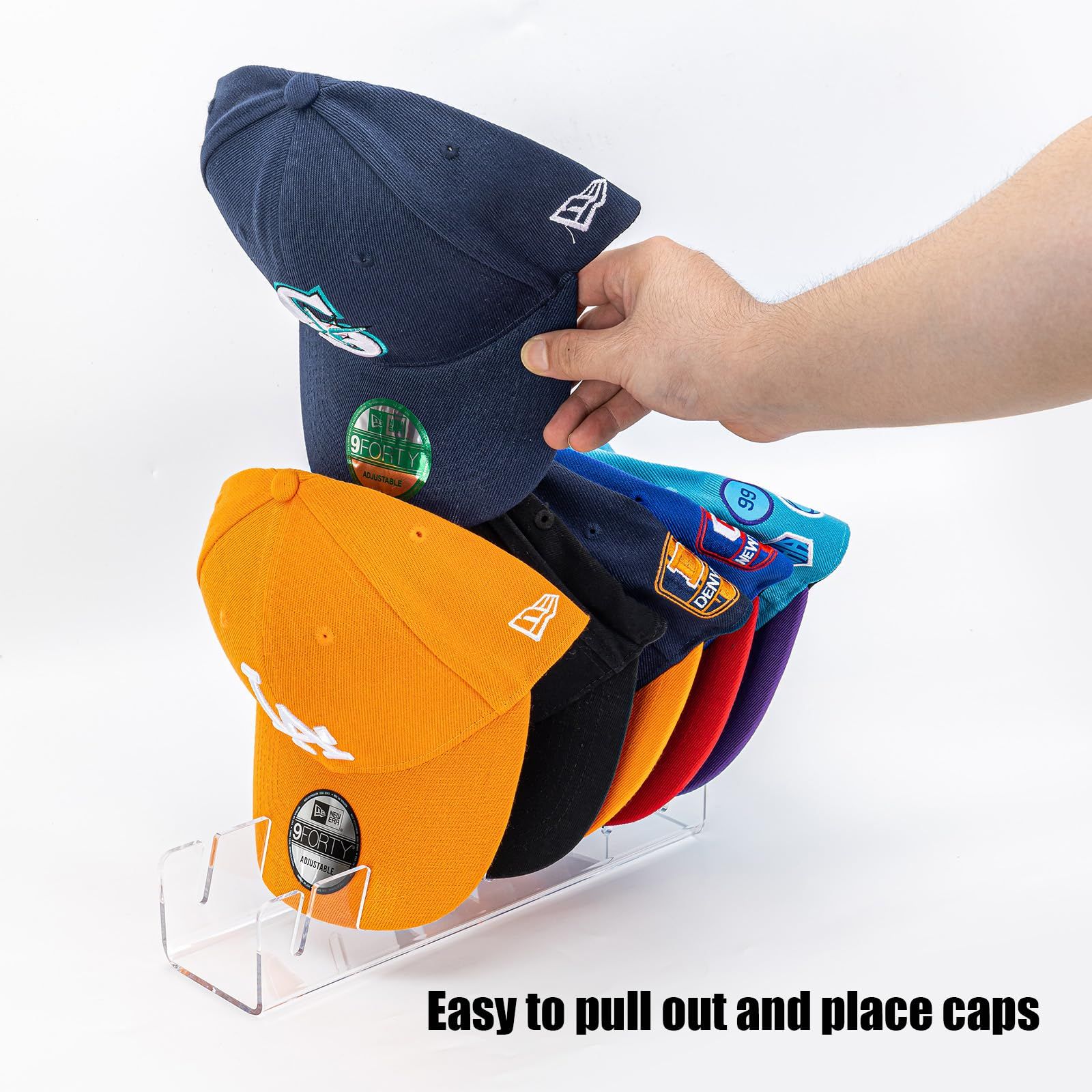 Hat Stand for Baseball Caps Display and Organizer - 2 Pack, No Install Acrylic Hat Holder for 14 Baseball Caps for Bedroom(Clear) — image 2