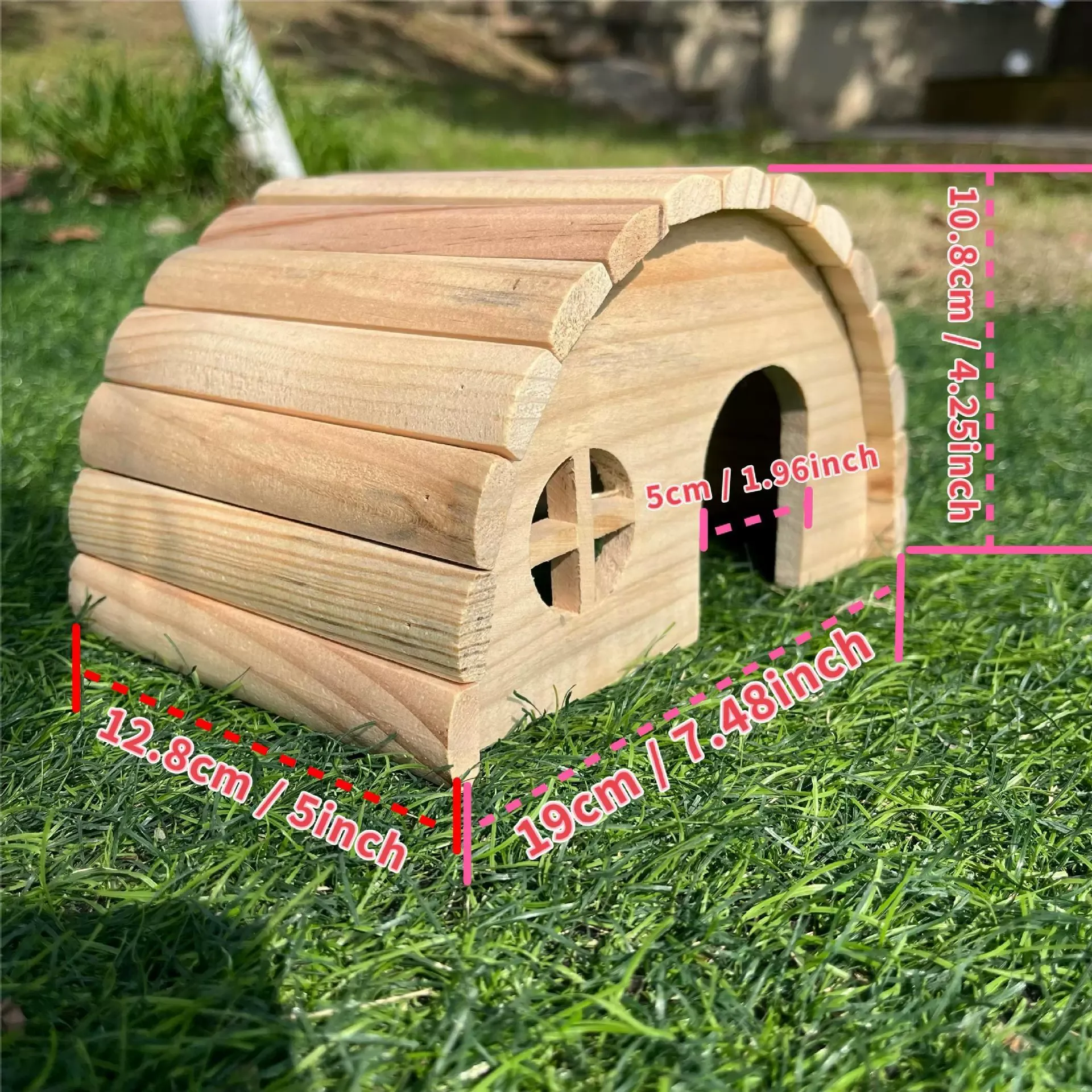 Wooden Hamster House, Arched Hideout Small Animal Hideout Hamsters Nesting Habitat for Gerbils Chinchillas Guinea Pigs Small Animals(18*12.8*10.5cm) — image 5