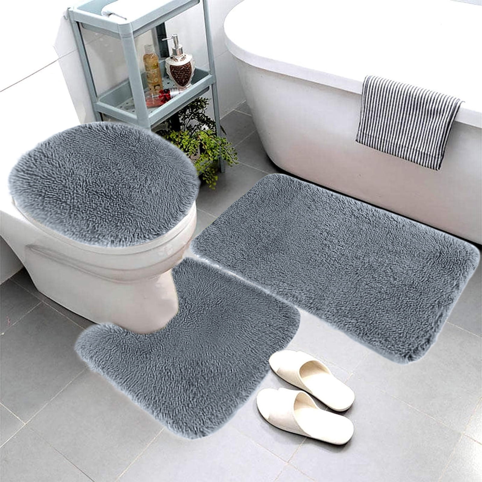 Bathroom Rugs Sets, Non-Slip Bath Mat Set 3 Piece, Soft Comfortable Washable Bathroom Mat Set, Quicker Dry Bathroom Rug with Toilet Rug Dark Gray — image 5