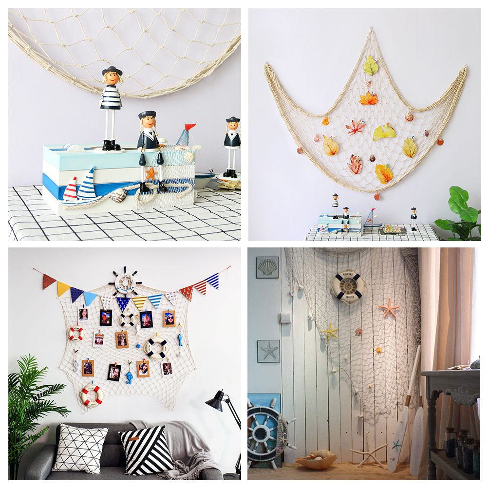 Decorative Fishing Net Wall Decor with Seashells Nautical Style Wall Hangings Ornament — image 4
