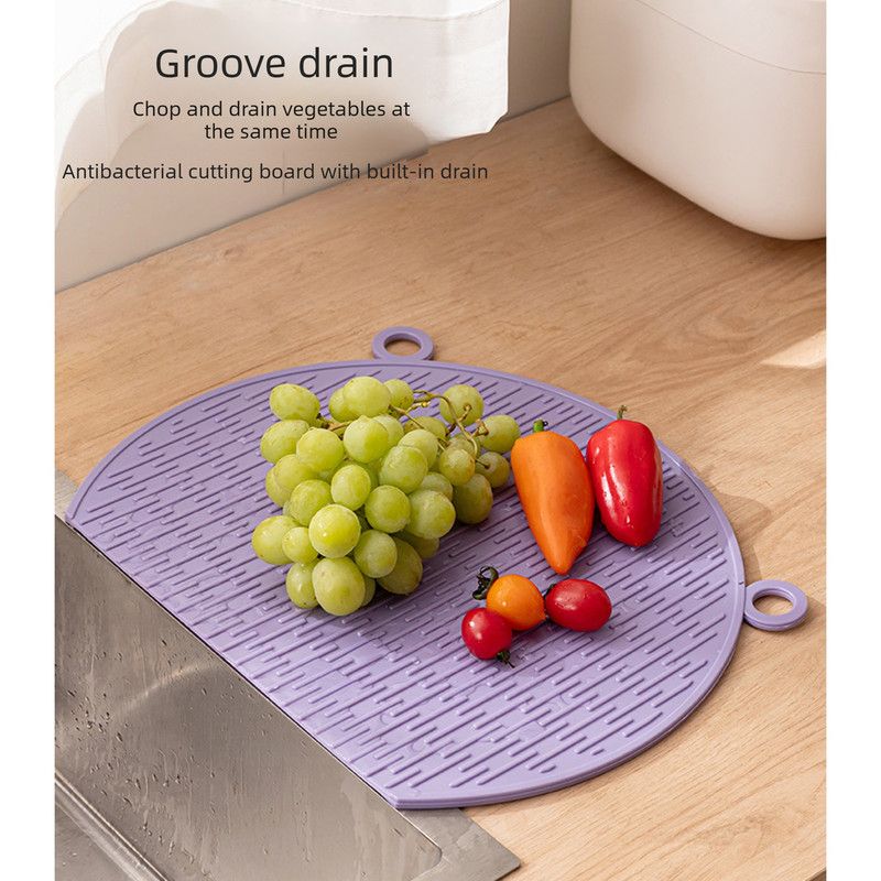 D Shape Double Sided Antibacterial Cutting Board Non Slip Kitchen Chopping Board with Draining Back-black — image 4