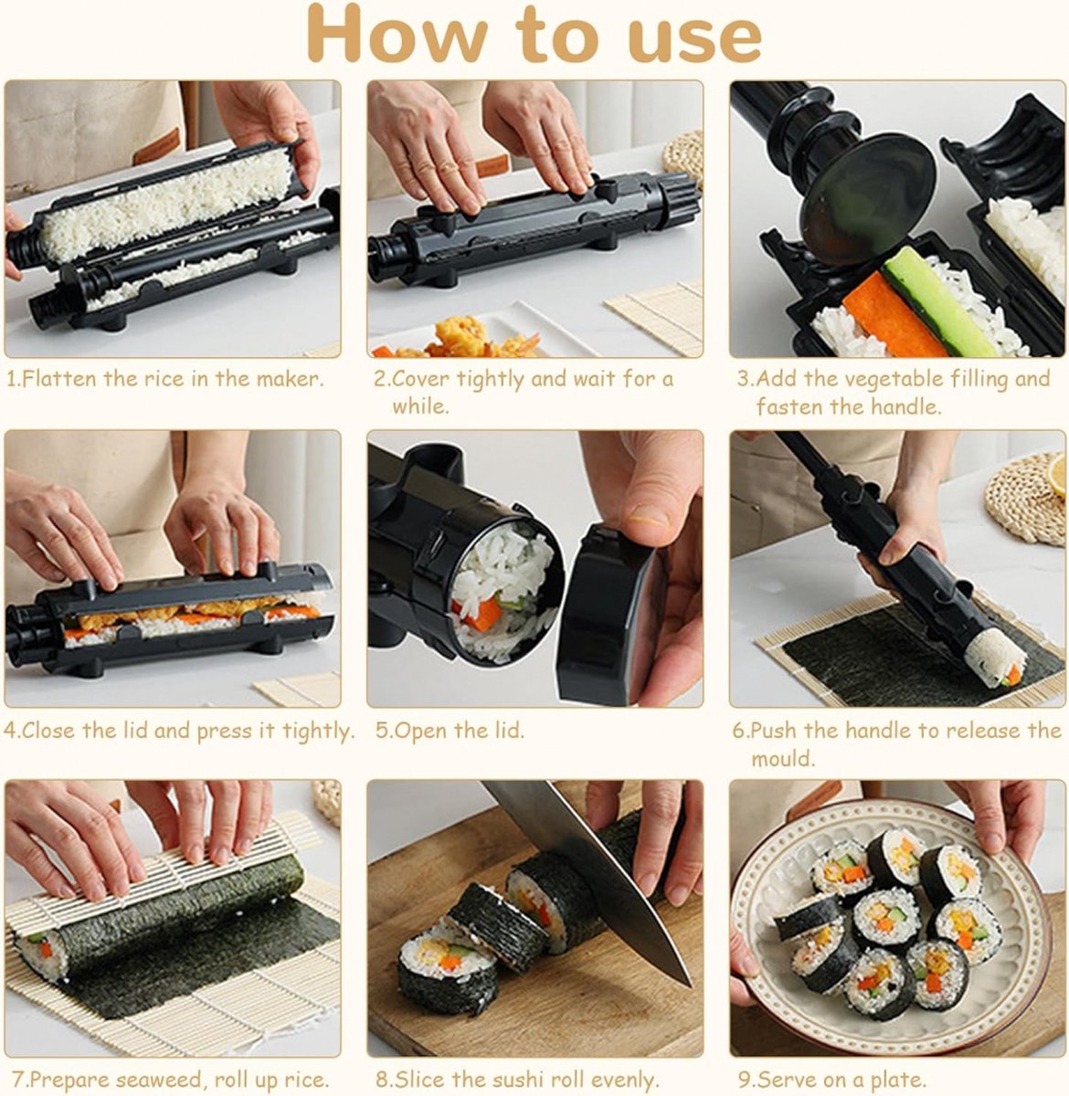 Sushi Maker Kit - Sushi Set - Sushi Maker - Sushi Roller - Sushi Bazooka - Includes Bamboo Sushi Mat - Shapes - DIY - Sushi Making - Sushi Shape - Sushi Mold — image 2