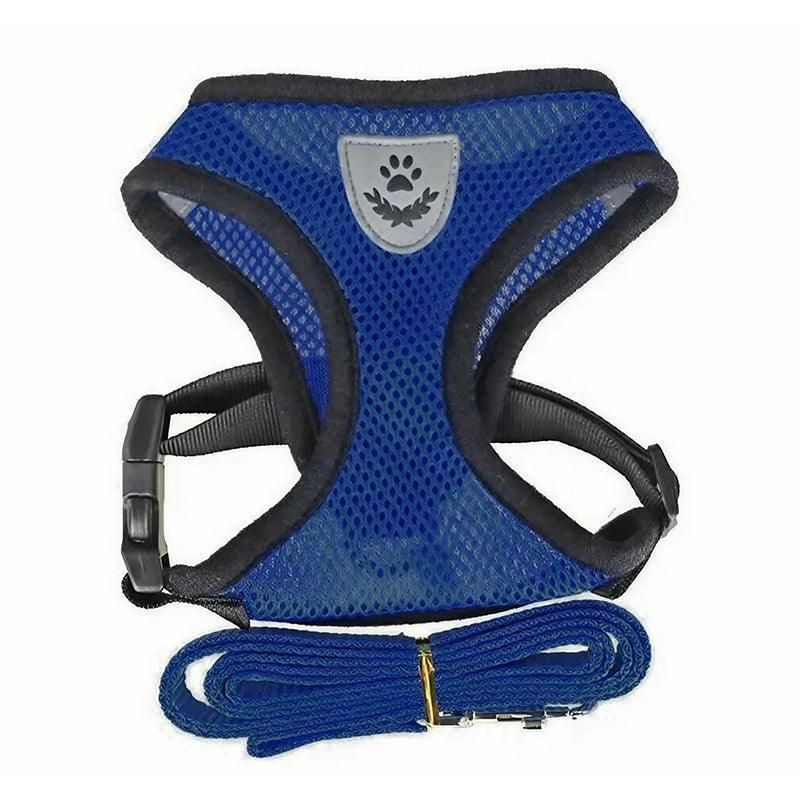 L Size Pet Dog Cat Puppy Soft Leash VEST Mesh Breathe Adjustable Harness Braces Clothes - Blue