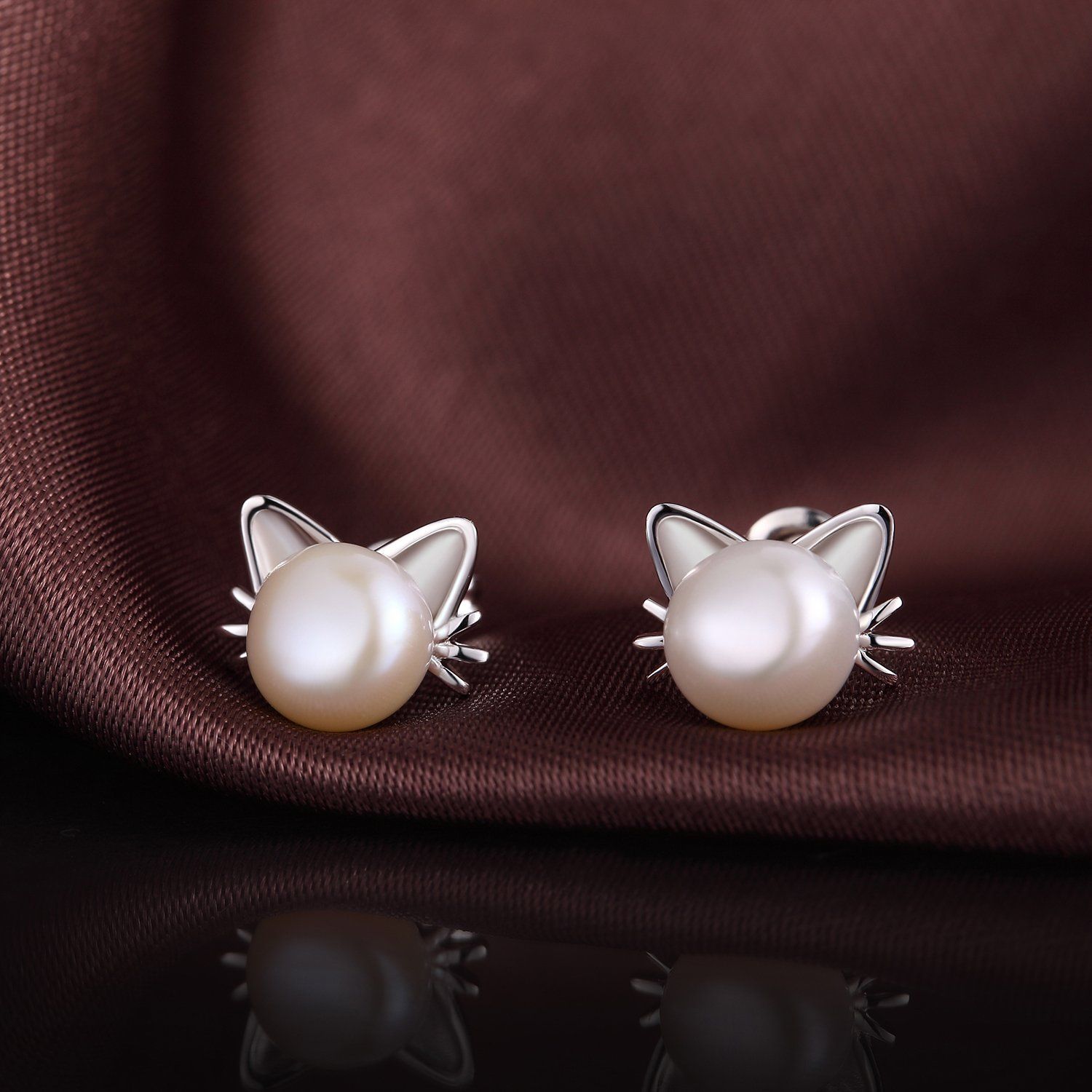 Plated Pearl Diamond Stud Earrings for Women 925 Sterling Silver Pearl Earrings, Fine Jewelry Gift for Women 7.5MM-8MM — image 3