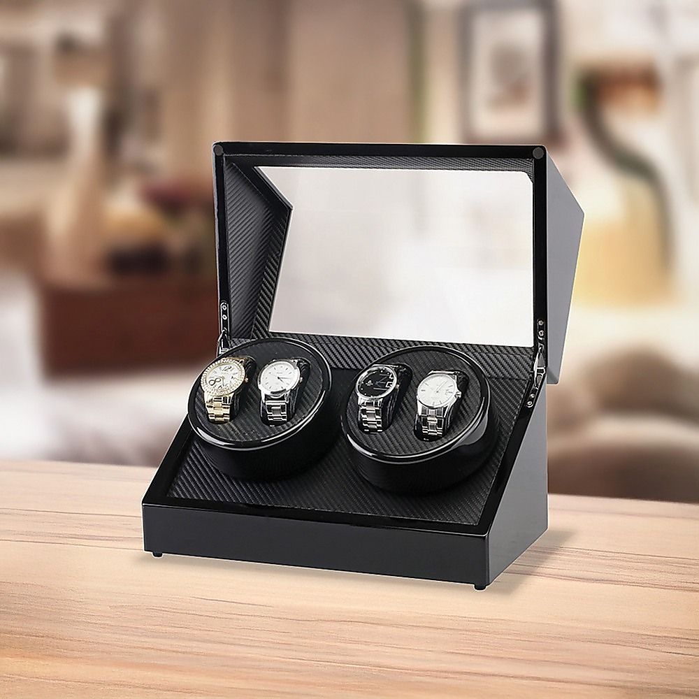 Automatic Quad Watch Winder Wood Display Box Case Motor Rotation Storage — image 3