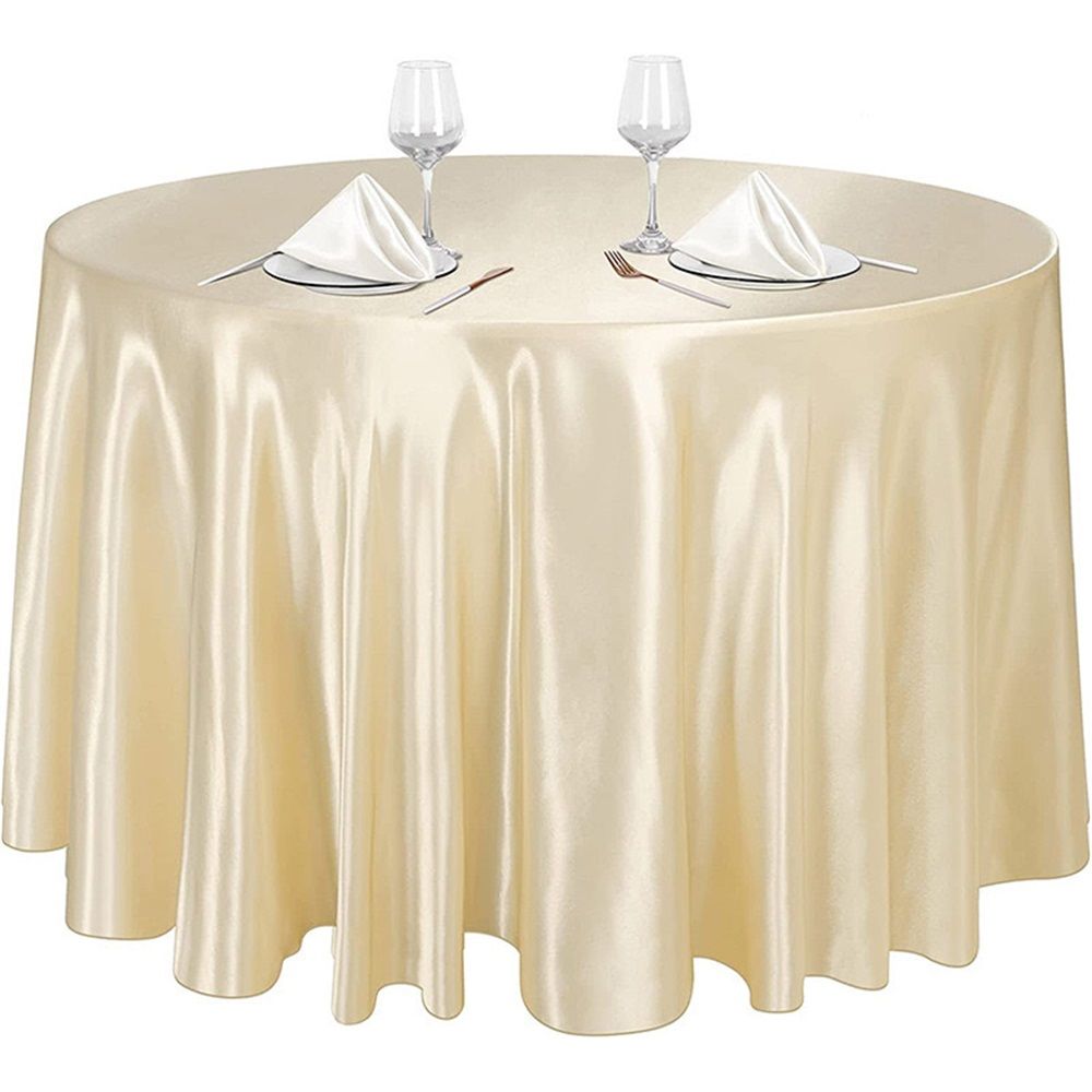 120cm Round Satin TableclothsOverlay Round Satin Table Cover Bright Silk Smooth Fabric Tablecloth for Wedding Banquet Tables Decoration(champagne)