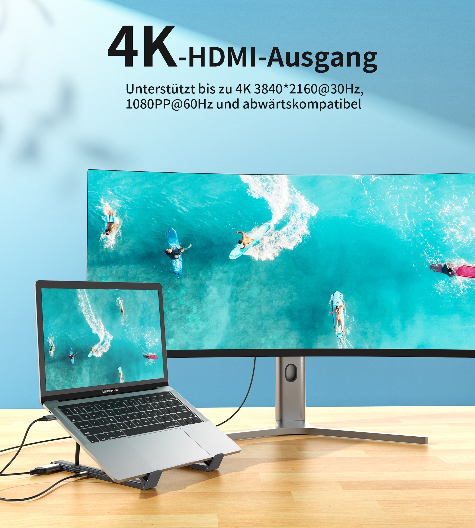 CHOETECH HUB-M48 7-in-1 Hub + Foldable Laptop stand USB-C to HDMI 4K/USB-A/TF&SD/USB-C with PD Charging — image 4