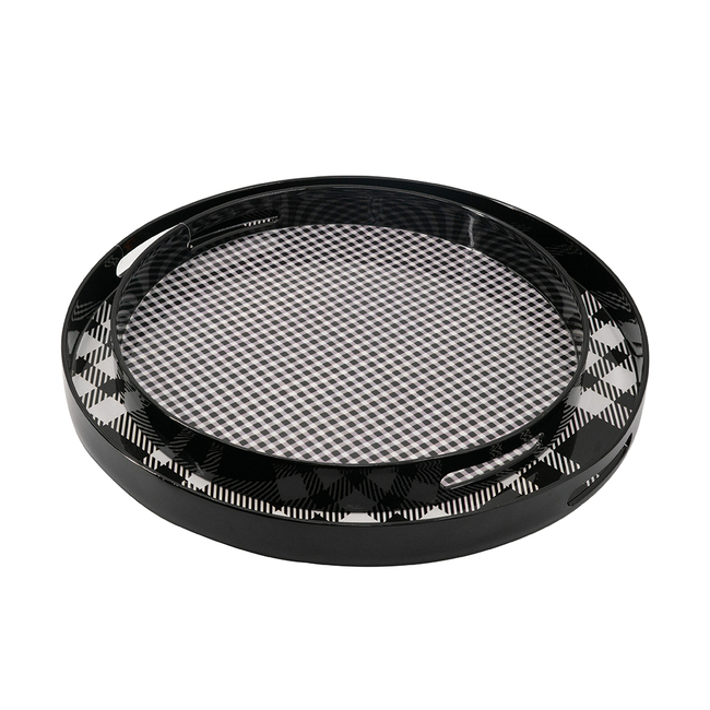 Set 2 Plaid Motif Round Trays 48cm โ image 2
