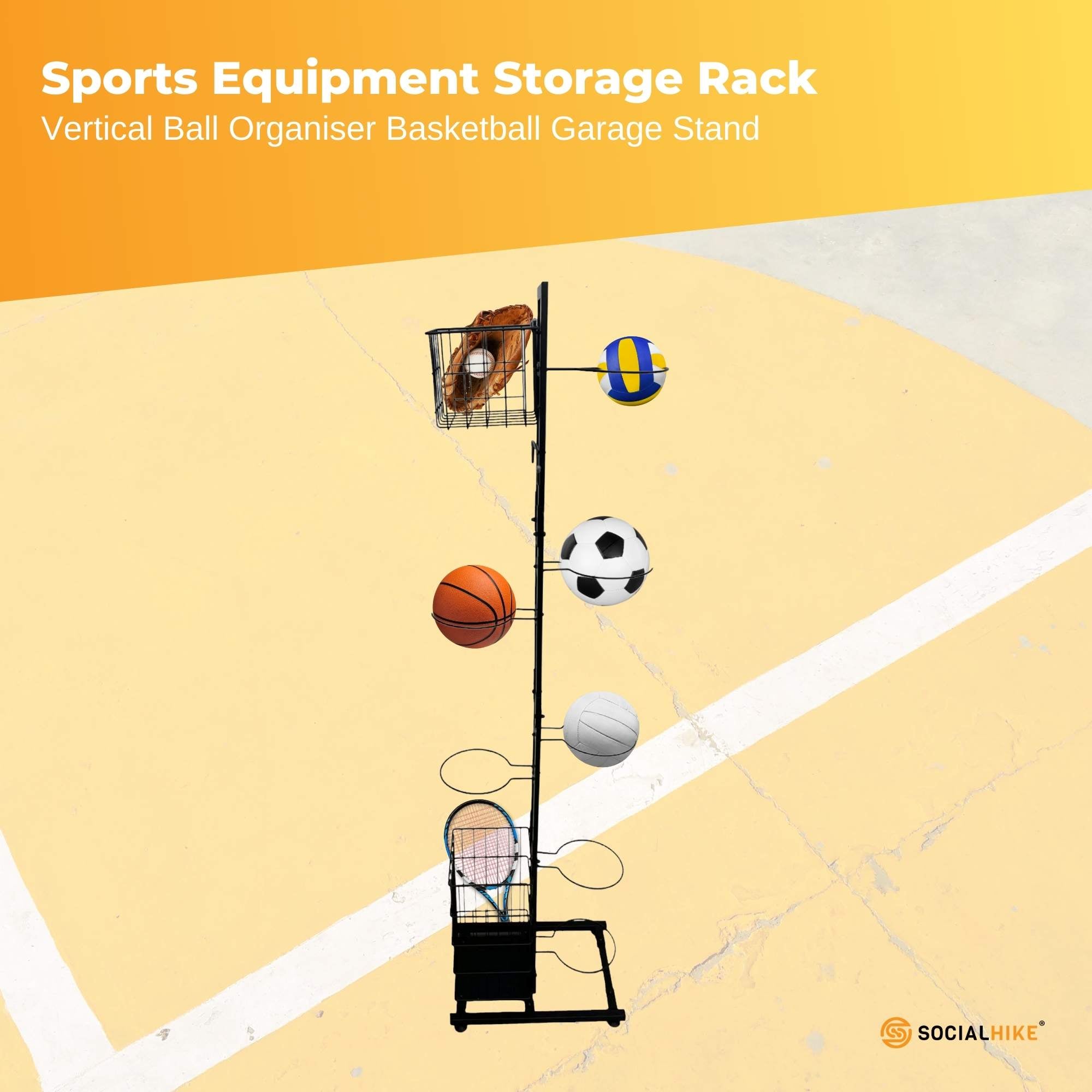 Sports Equipment Storage Rack - Vertical Ball Organiser Basketball Garage Stand — image 2