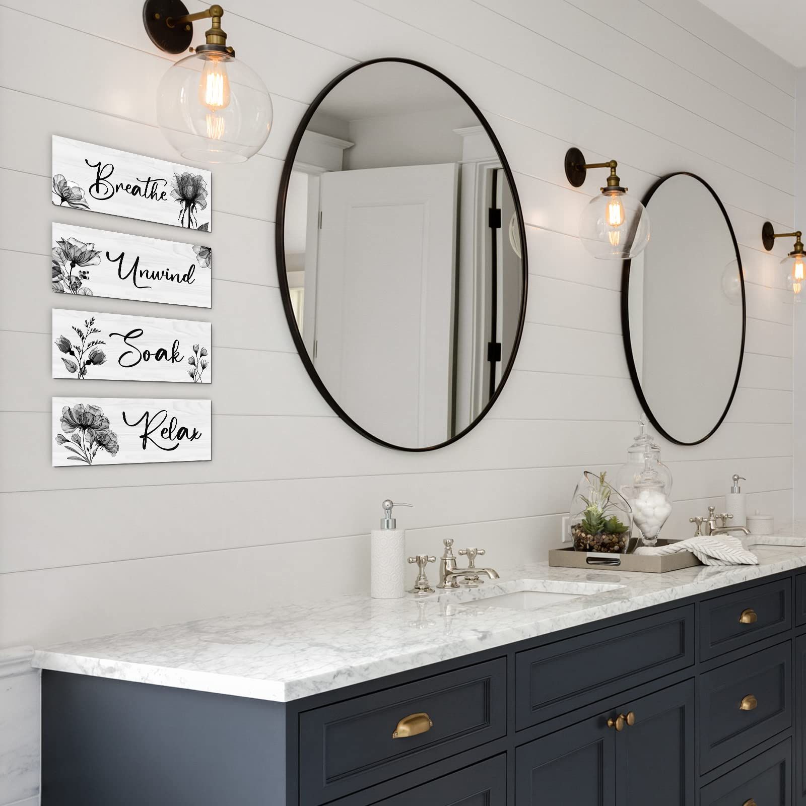 4 Pieces Bathroom Wall Art Rustic Farmhouse Decor Sign Relax Soak Unwind Breathe Wood Hanging SignBathroom Laundry Decor — image 4