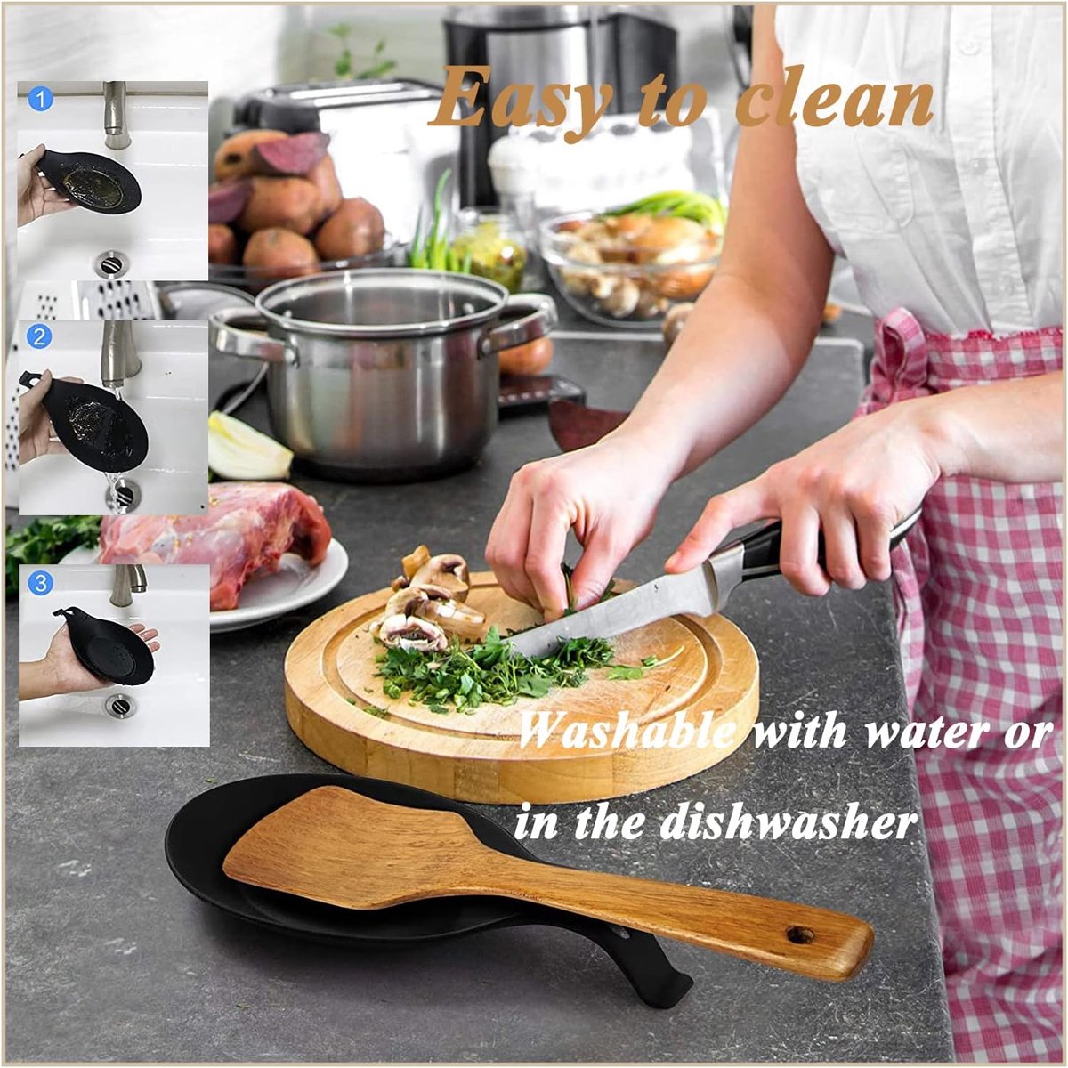 2 Pieces Matte Black Spoon Holder - Kitchen Home Spoon Holder - Silicone Spoon Holder - for kitchen, home, dining room, cutlery storage - Dishwasher safe — image 3