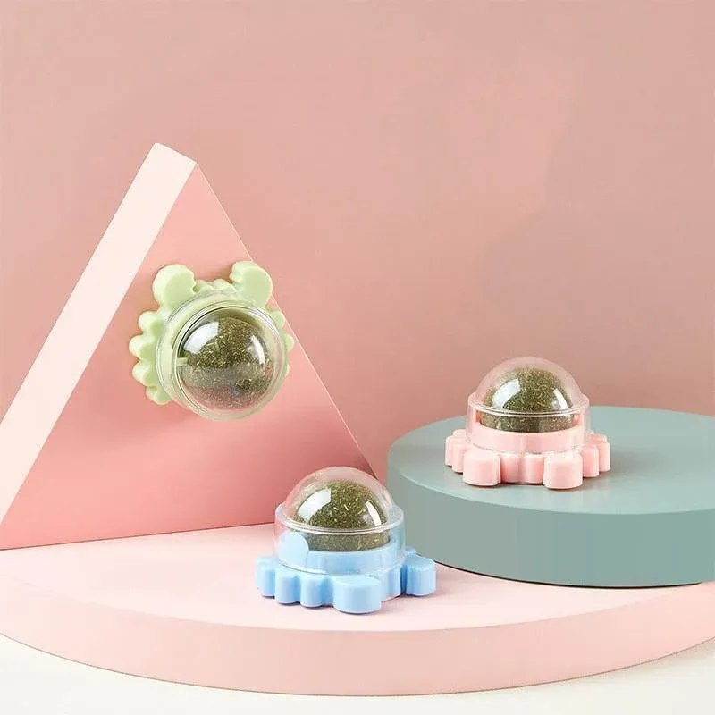 2PCS Rotatable Catnip Mint Ball Cat Treat Toys Licking Snack Cat Molar - Green — image 4