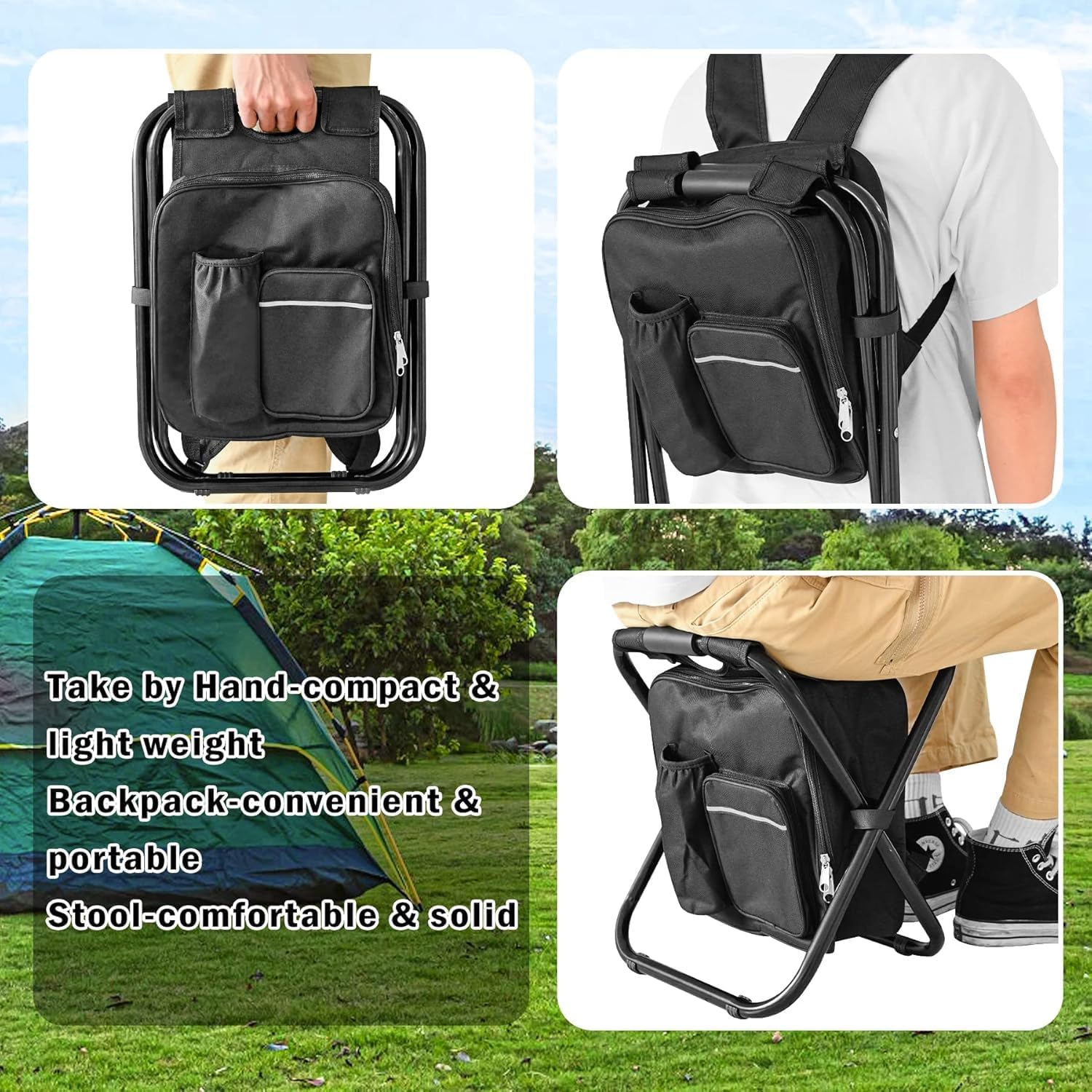 Folding Camping Chair Grey Portable Compact Adjustable Folding Chair for Outdoor Camping Fishing — image 4