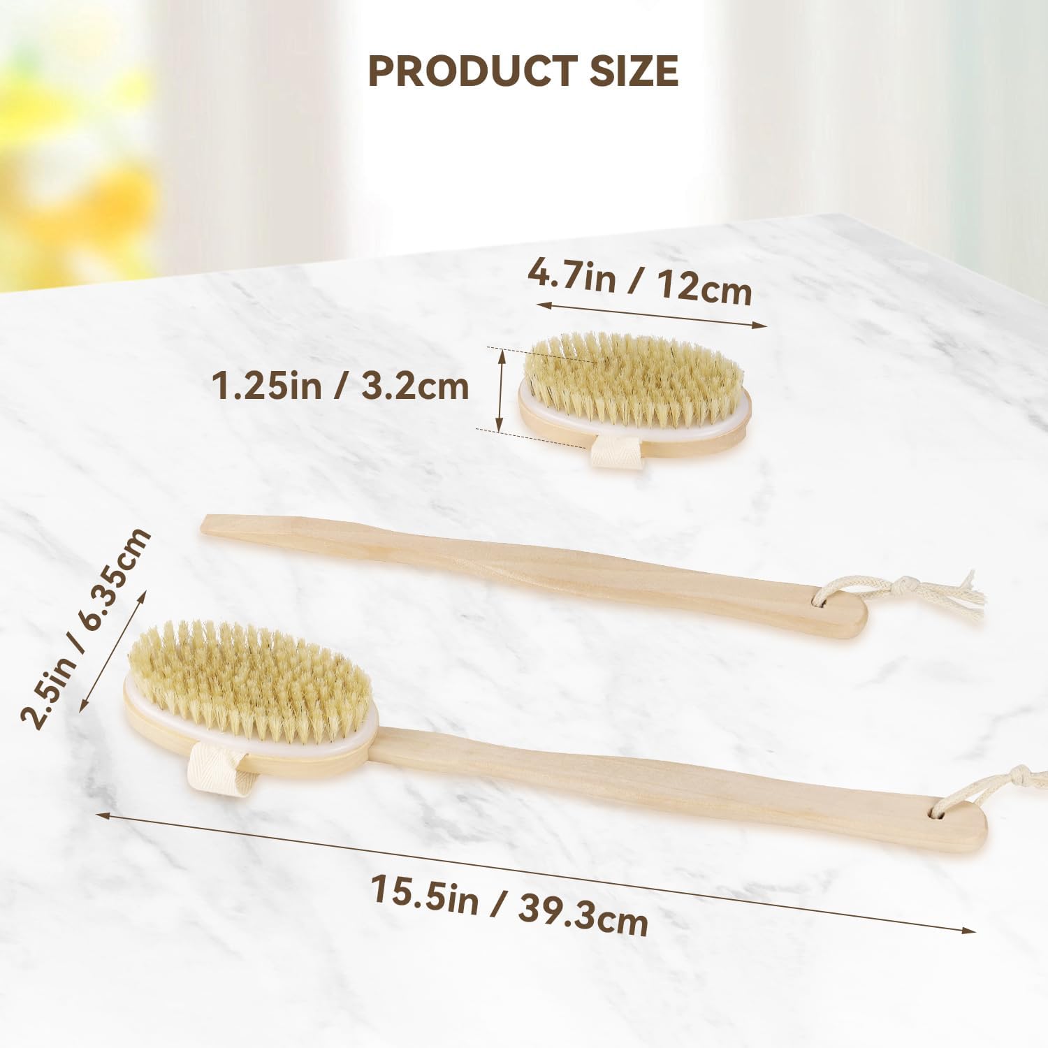 2 Pack Detachable Bath Bristle Brush, Wood Long Handle Dry Brushing Body Brush for Shower โ image 5