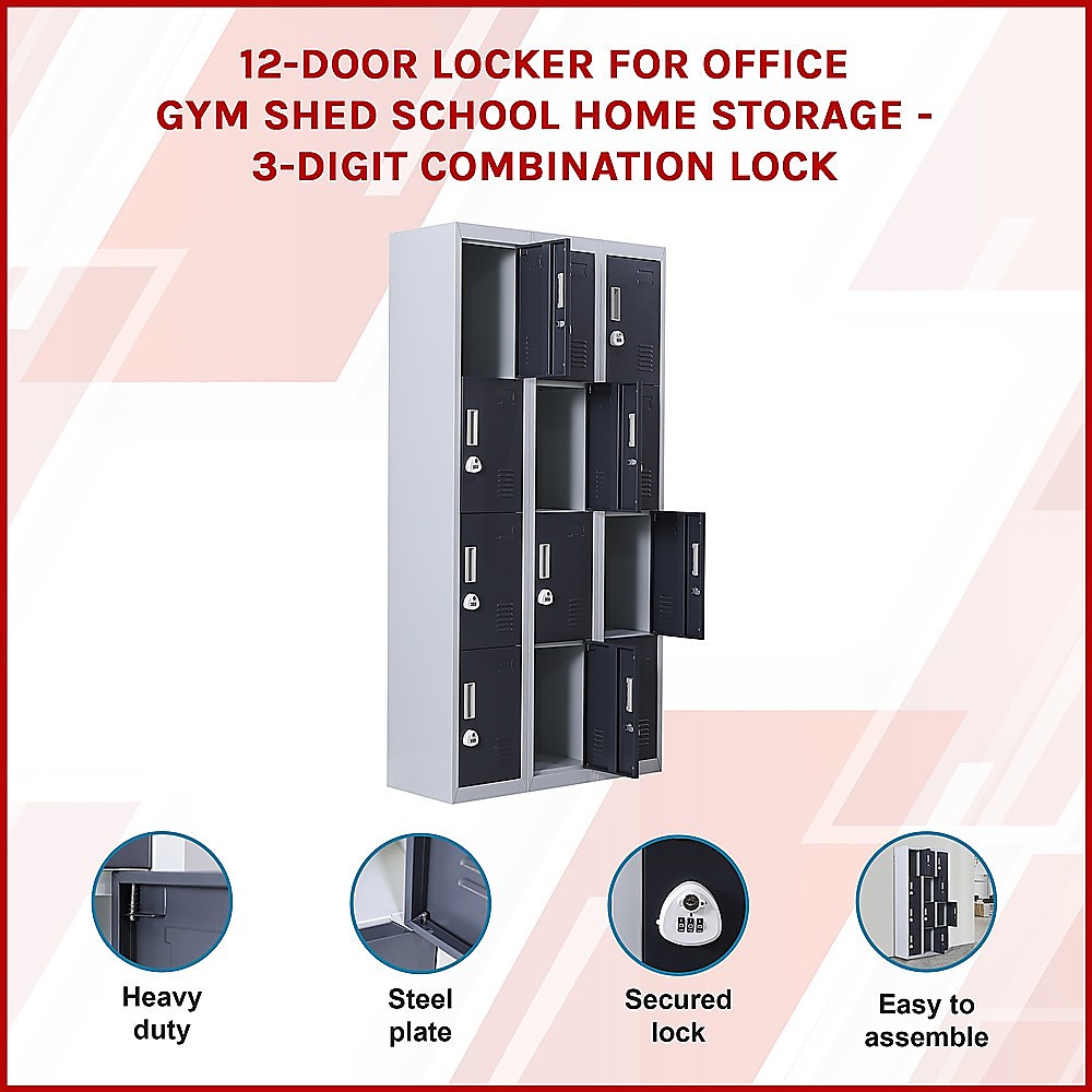 12-Door Locker for Office Gym Shed School Home Storage - 3-Digit Combination Lock โ image 3