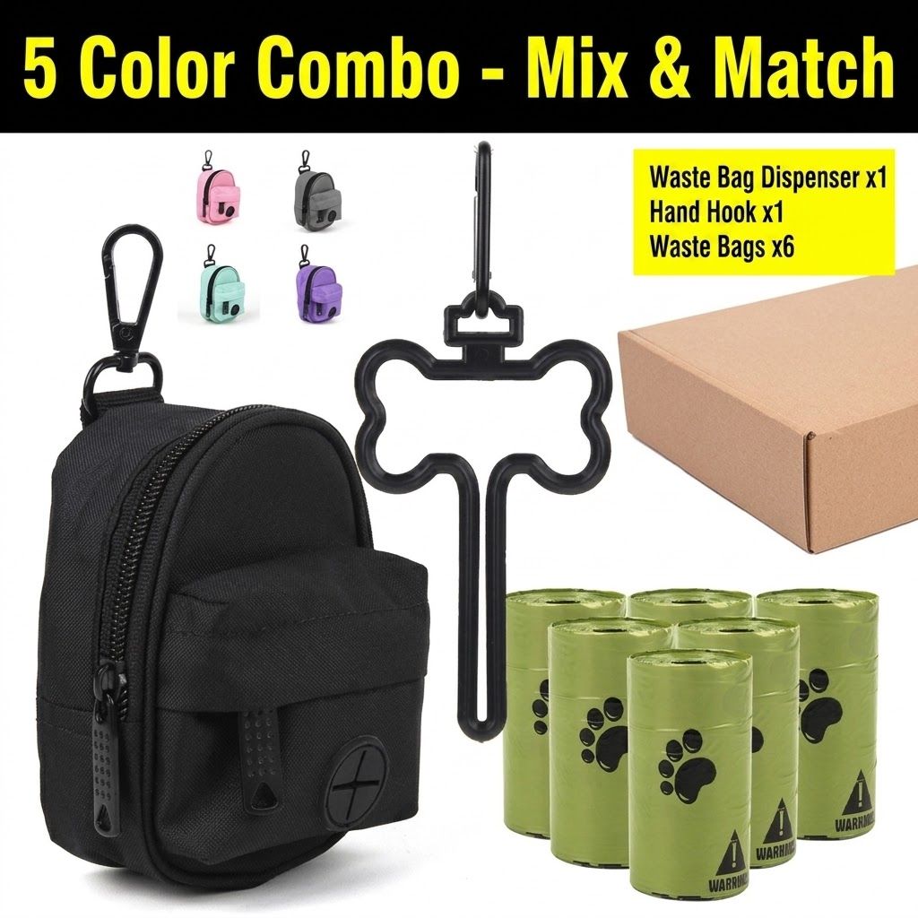 Carry Your Pup’s Mess in Style with a Durable Oxford Fabric Poop Bag Dispenser Set, Featuring a Bone-Shaped Hook, Carabiner Clip, and Six Refill Rolls of — image 3