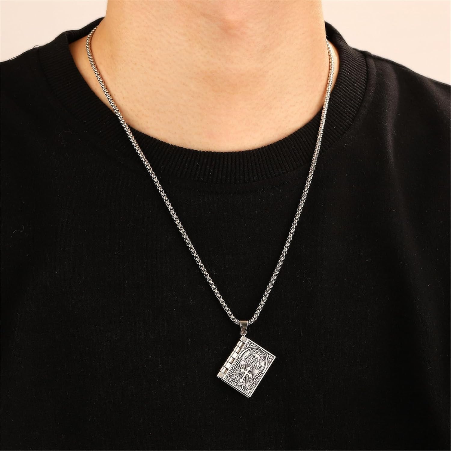 2PCS Holy Bible Book Pendant Necklace for Women Men Fashion Retro Scripture Miniature Readable Bible Openable Prayer Verse Adjustable Chain Necklace Christmas โ image 2
