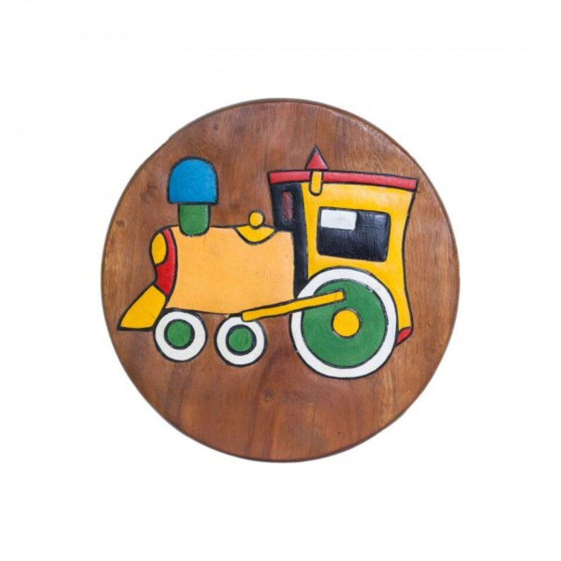 Hand Carved Children's Chair Stool Wooden Train Locomotive Theme โ image 2