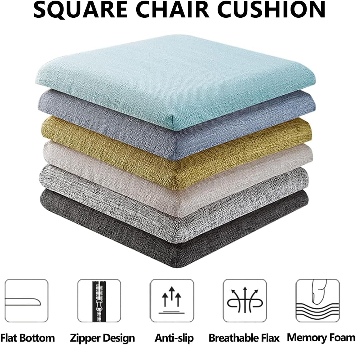 Chair Cushions Memory Foam Kitchen Chair Pads, 11 Inch Anti-Slip Square Seat Cushion for Dining Chair with Removable Non Skid Cover,Brown,2 Pack — image 2