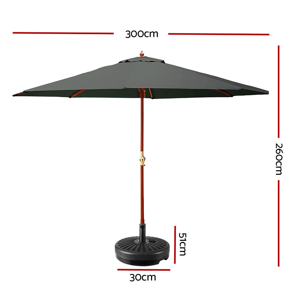 Instahut 3m Outdoor Umbrella w/Base Pole Umbrellas Garden Sun Stand Deck Charcoal โ image 2