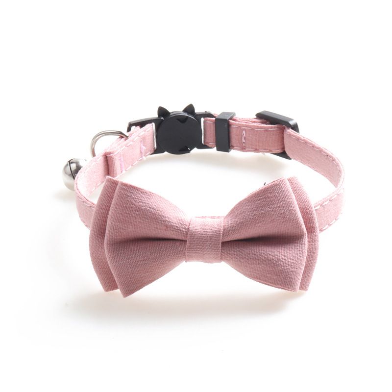 Cat Collar Breakaway Bowtie Safety with Bell Adjustbale Kitten Puppy Solid Plaid Color Set A-[2pcs] Brown+Pink — image 4