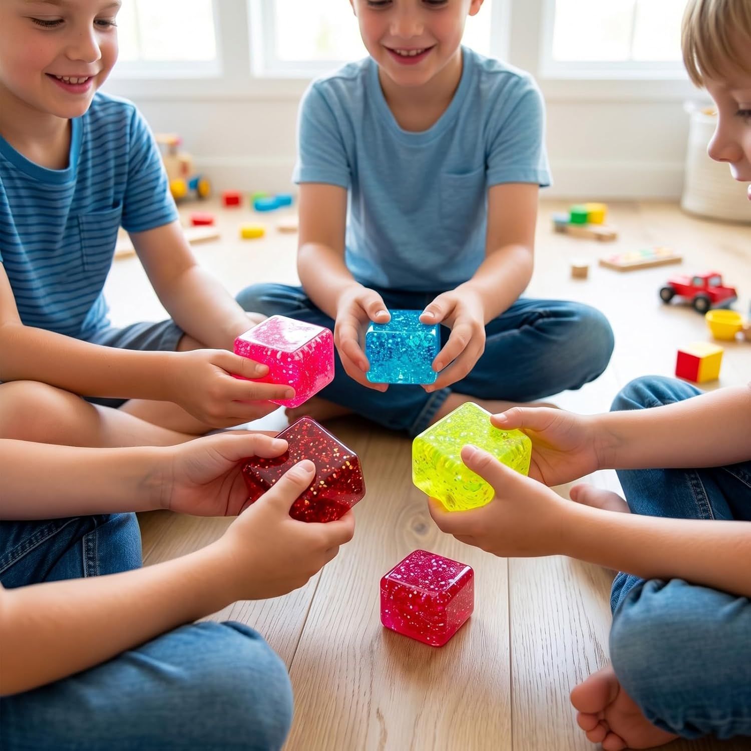 4 PCS Glitter Ice Cube Squishy Toy for Office & Classroom – Slow Rising Stress Reliever to Calm Anxiety (Multicolor) — image 6