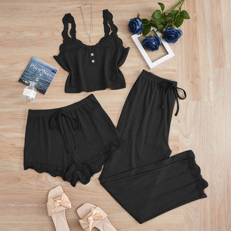 Subtle Lace Women Pajamas Set Sleepwear Pink โ image 3
