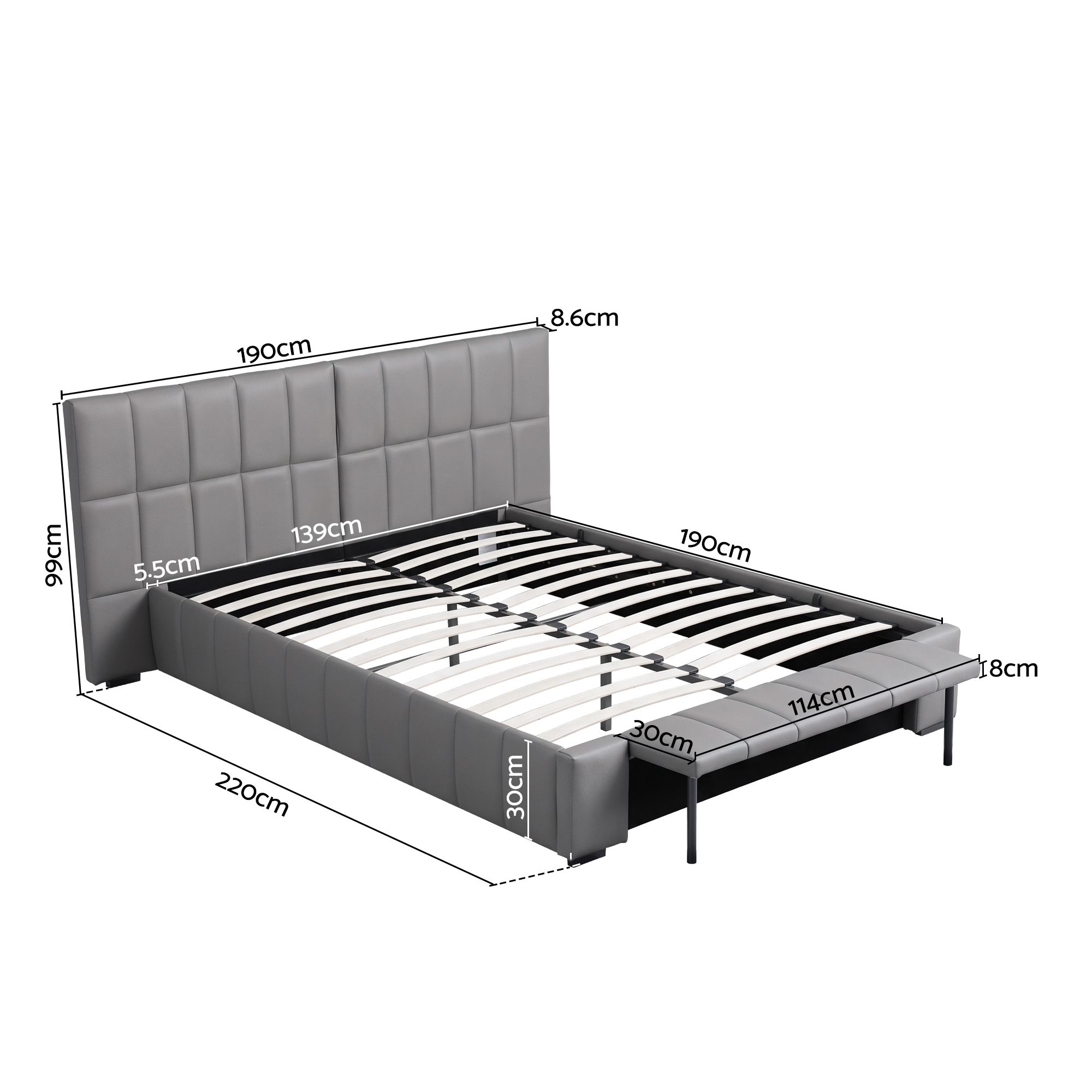 Artiss Double Size Upholstered Gas Lift Bed Frame with Foldable Bench PVC Leather Platform Bed with Storage — image 3