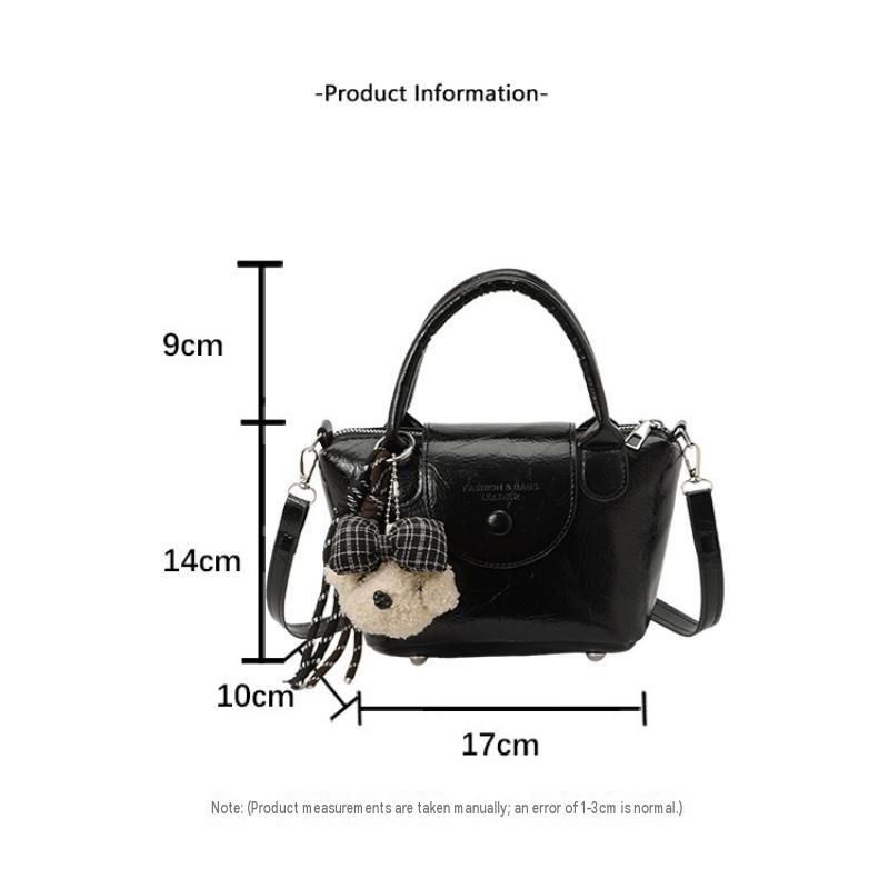 White Compact PU Leather Crossbody Bag With a pendant- Lightweight Handheld Shoulder Purse with Adjustable Strap, Zipper Closure and Metal Feet for — image 2