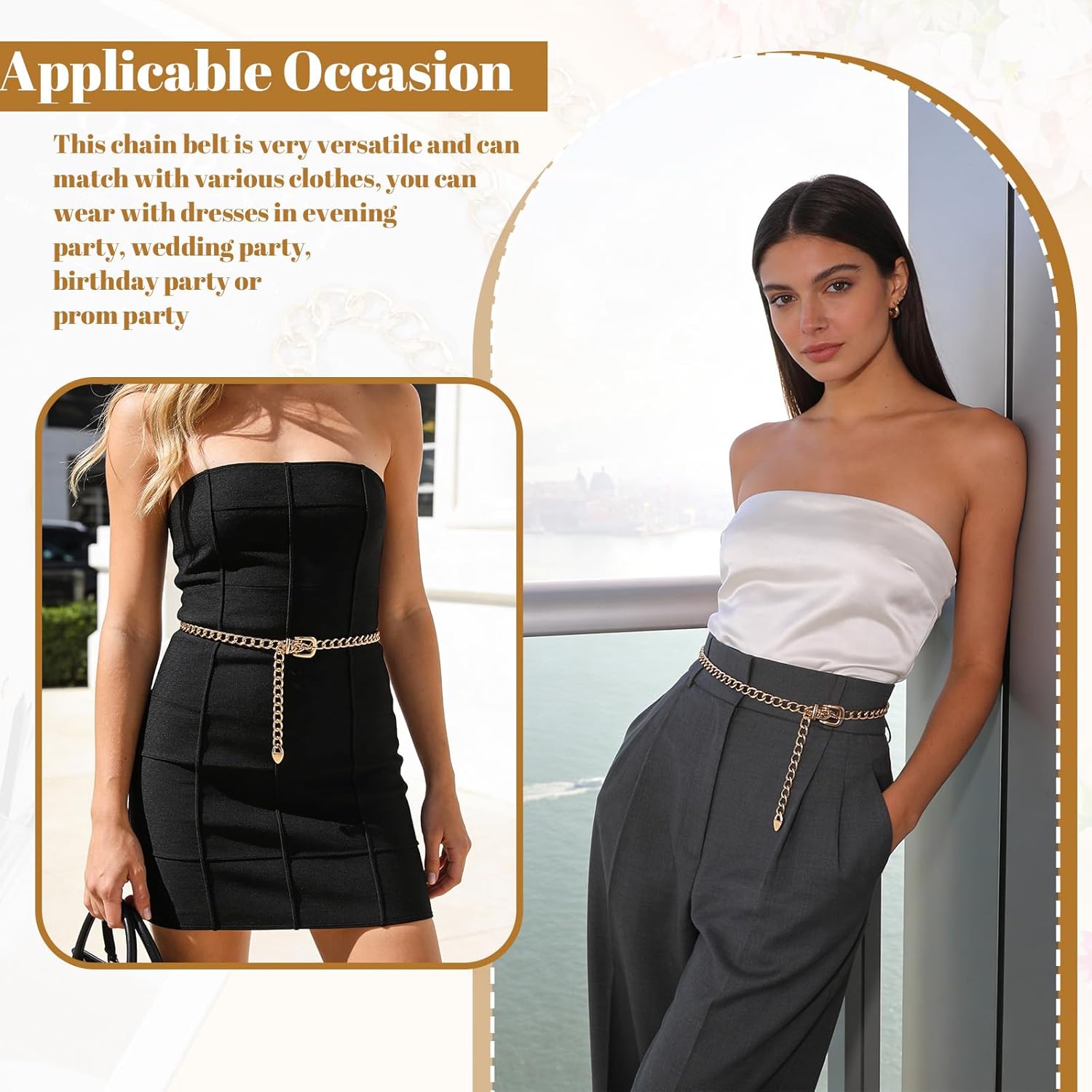 Gold Chain Belts for Women,Adjustable Gold Metal Belts for Women Trendy Waist Chain Belt for Dress & Jeans — image 2