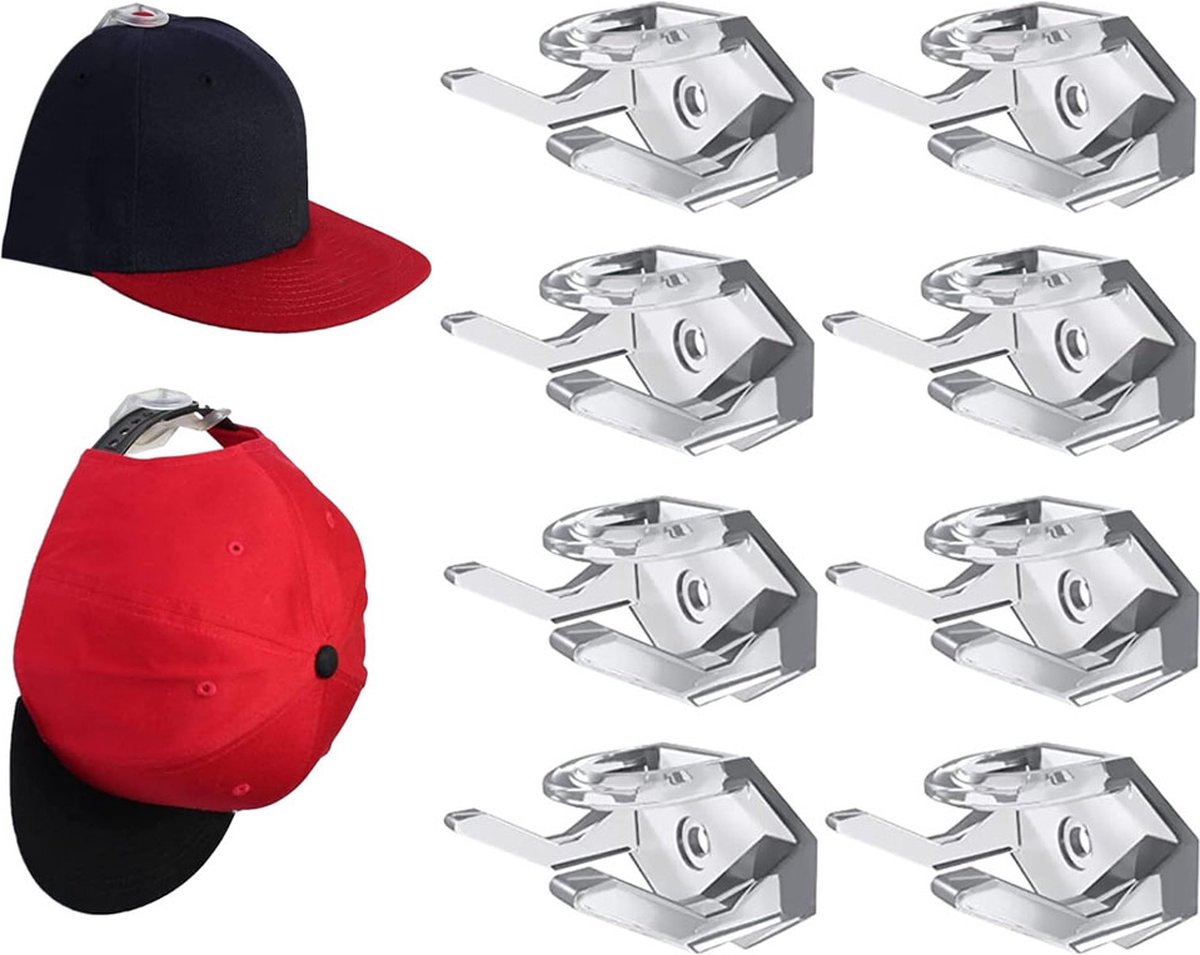Cap Rack Set of 8 - Wall Cap Holders - Cap Hooks - With Screws and Tape - Two Installation Methods - Cap Rack Coat Rack - Cap Rack Storage System - Cap Storage