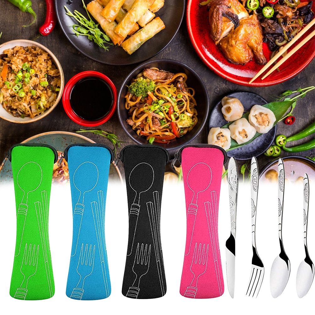 4PCS Cutlery Set Stainless Steel Cutlery for Cutter Fork Spoon Surface Carved Portable Lightweight Durable Tableware Set โ image 2