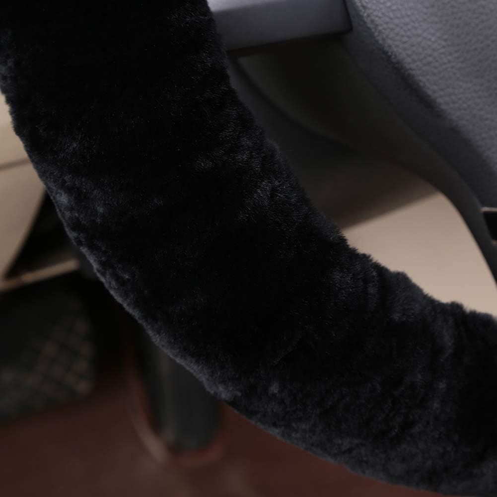 Fluffy Wool Sheepskin Fuzzy Black Car Steering Wheel Cover for Universal Auto Steering Wheel 15inch, Anti-Slip, Soft Plush, Comforting and Luxurious, Soft โ image 3