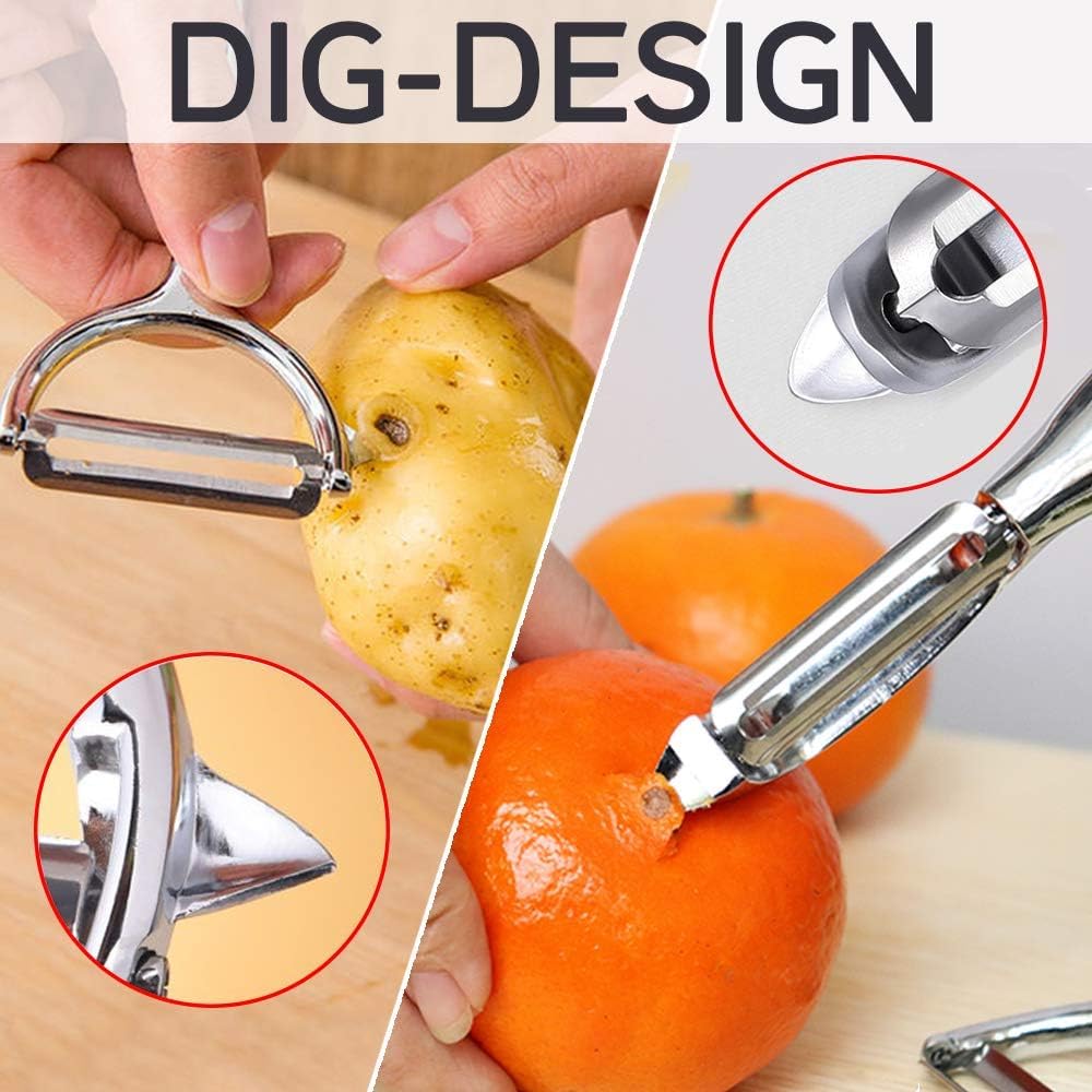 Potato Peelers, Vegetable Peeler for Kitchen Stainless Steel Y Shape Swivel Peelers, Carrot, Fruit, Ergonomic Non-Slip Handle and Sharp Blade with 2 Oranges — image 5