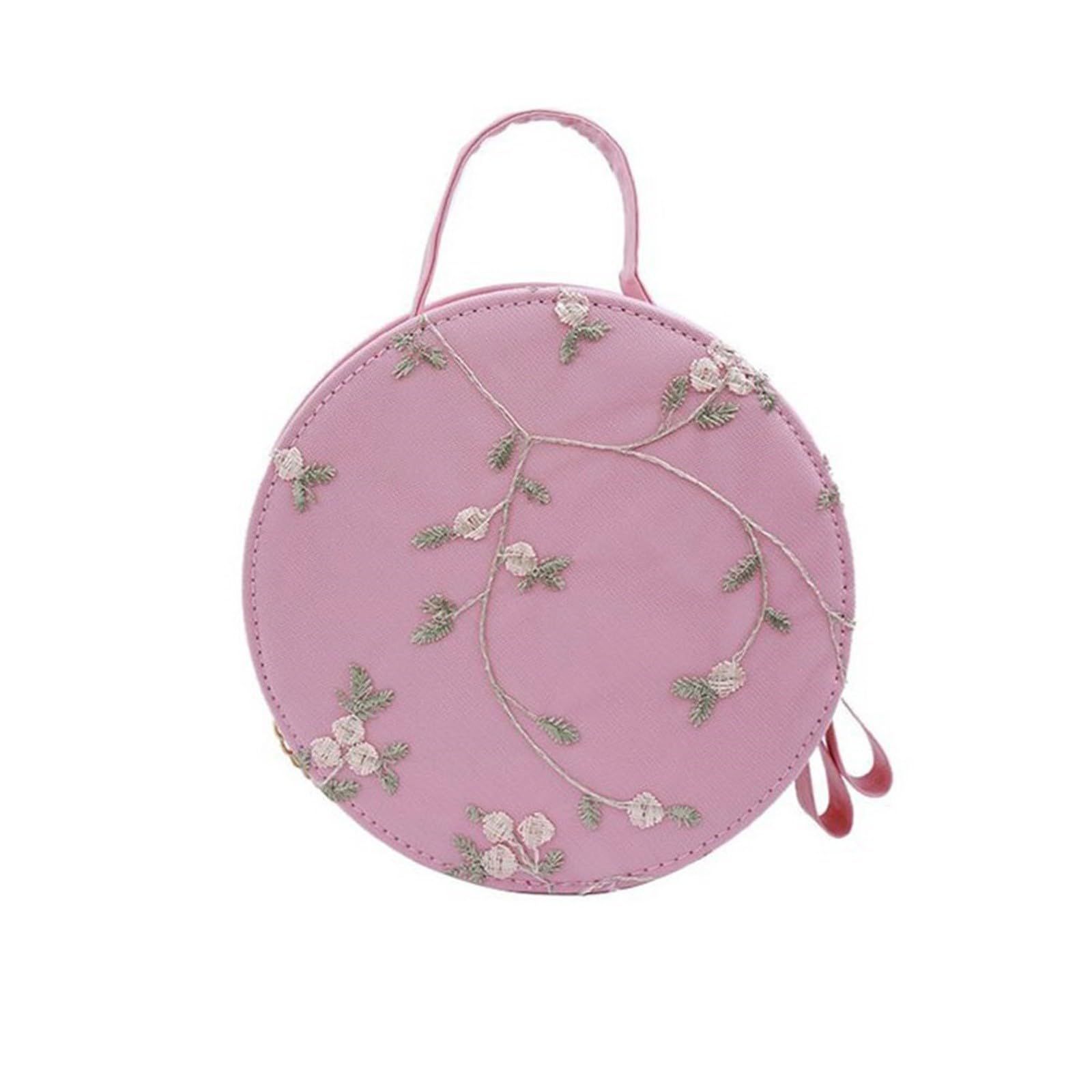 Handbag Round Women's Bag Solid Small Fashion Casual Bag Color Fresh Crossbody Lace Padded Bags for Outdoor