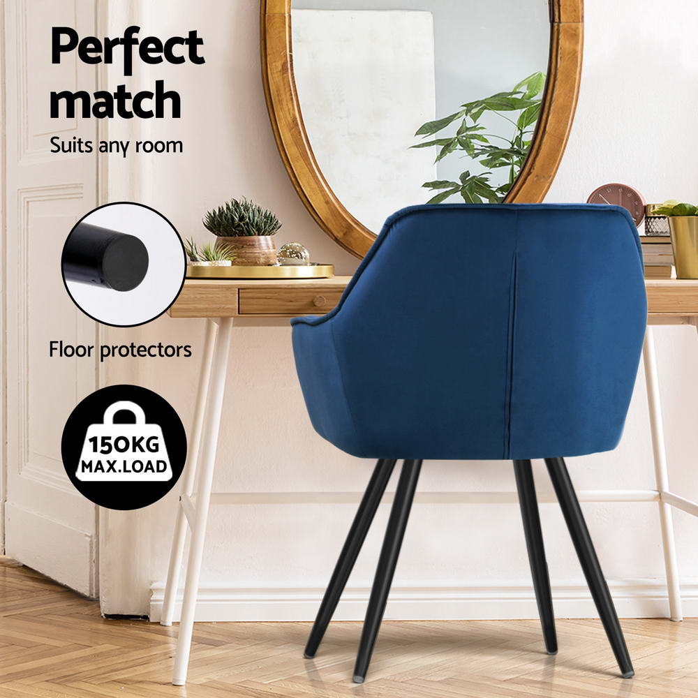 Artiss Dining Chairs Set of 4 Velvet Diamond Tufted Armchair Blue — image 6