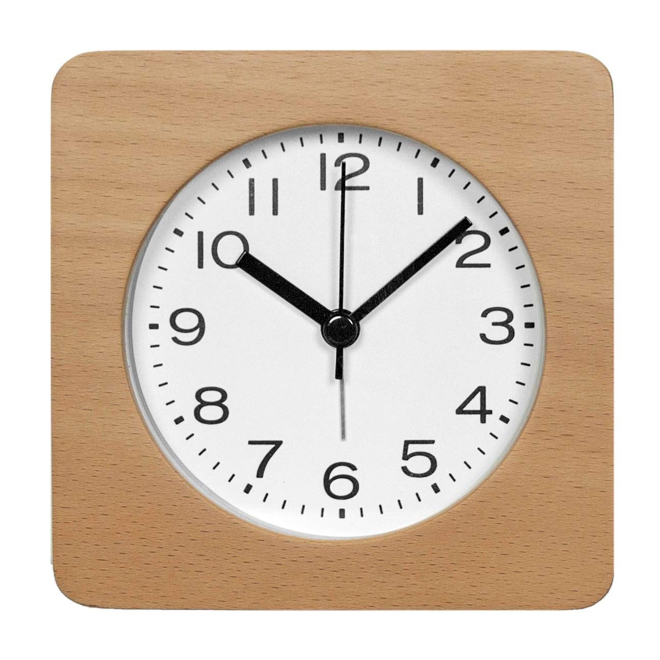 Square Wooden Alarm Clock with Arabic Numerals, Non-Ticking Silent, Backlight, Battery Operated, Nature — image 3