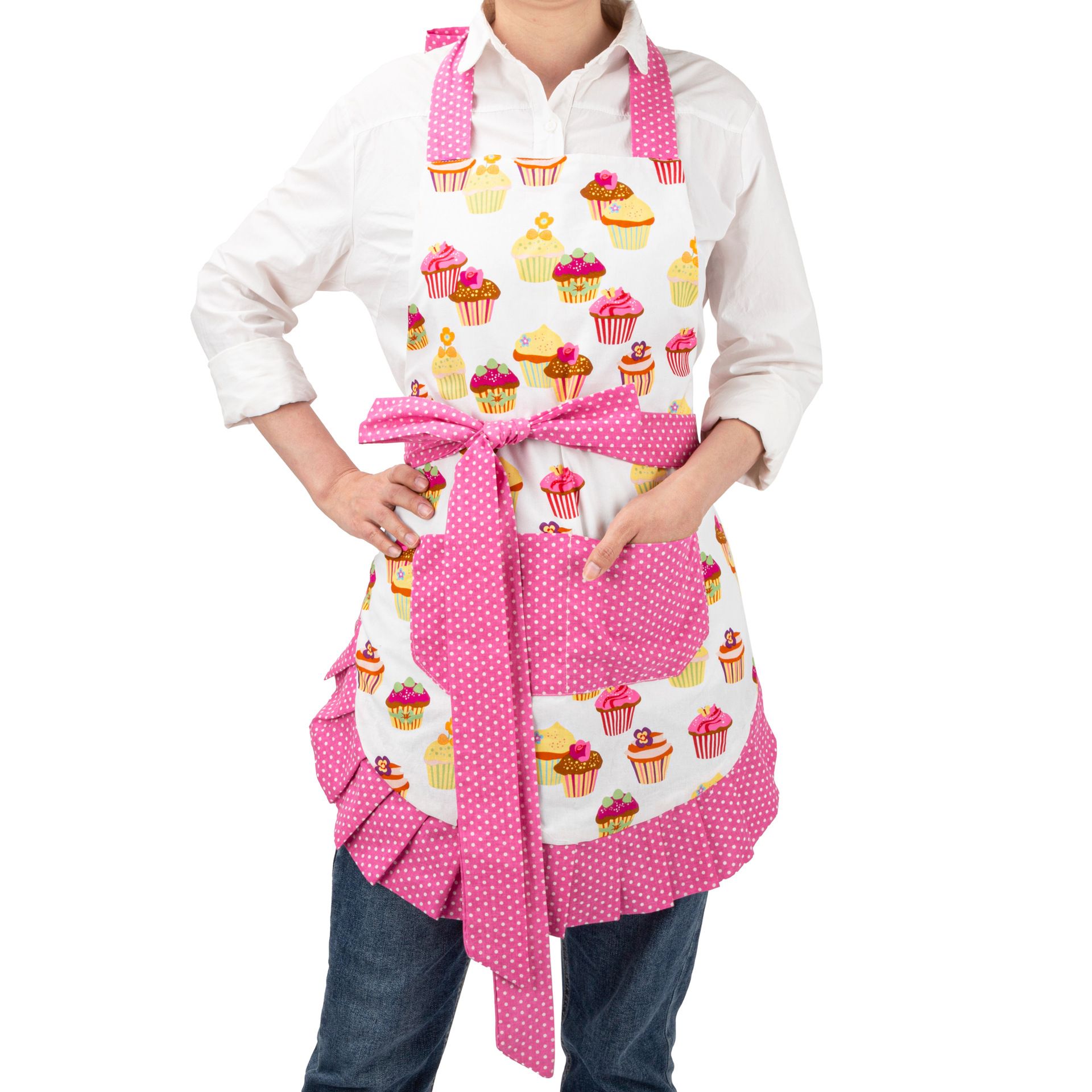 Cotton Aprons with Pockets, Kitchen Apron, Adjustable Strap with Waist Ties Aprons for Cooking, Baking and Gardening